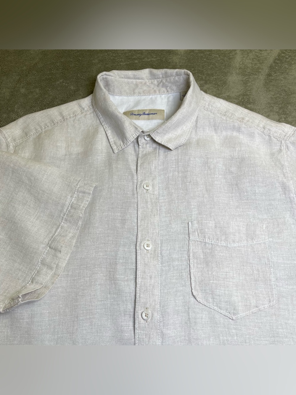 Tommy Bahama Men’s Size L Beige 100% Linen Short Sleeve Button Down Shirt